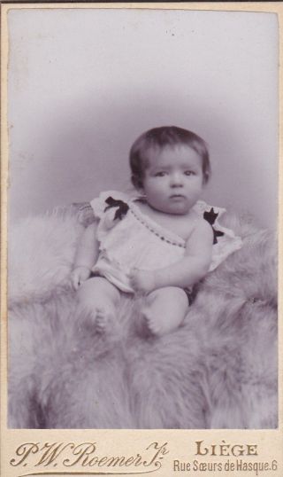 Antique Cdv Photo - Young Child Sat On Furs.  Liege Studio