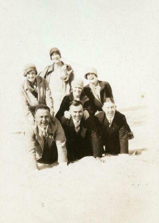 Ps295 Vtg Photo Dressed Up Fun At The Beach C 1920 
