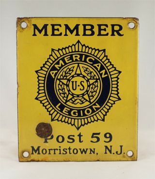 Vintage American Legion Porcelain Sign - Morristown,  Jersey