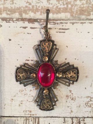 Vintage Masonic Metal Cross Pendant With Faux Sapphire B