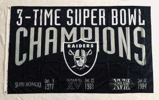 Raiders Bowl Champs 3x5ft Flag Banner Oakland Silver Black Collectible