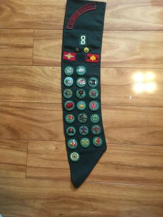 Vintage Girl Scout Sash Delaware Raritan Nj With Patches & Pins