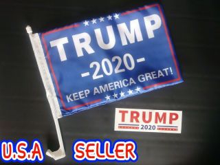 Donald Trump 2020 Car Flag (11 " X17 ") & White Bumper Sticker.  President -