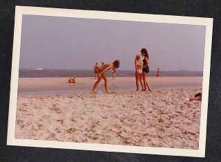 Vintage Photograph Sexy Young Women On Beach In Bikini Bathing Suits
