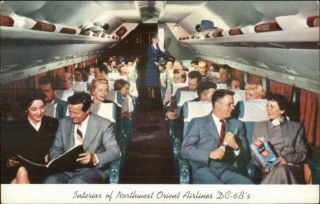 Northwest Orient Airlines Dc - 6b Interior Passengers Air Line Issued Postcard