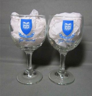 Vintage Yale University Wine Glasses Lux Et Veritas Crest Set Of 2 Stemmed Bar