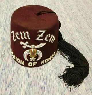 Shriner Zem Zem Fez Hat Legion Of Honor 23 1/2 " Around Head Size 7 1/2