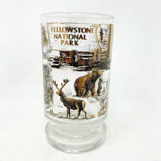 Vintage Yellowstone National Park Glass Handle Beer Bear Antelope Gold Buffalo