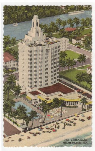 The Versailles Hotel Miami Beach Florida Linen Postcard