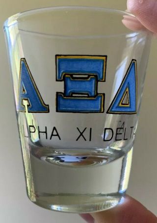 Alpha Xi Delta Sorority Axd Shot Glass,  Painted Lable,