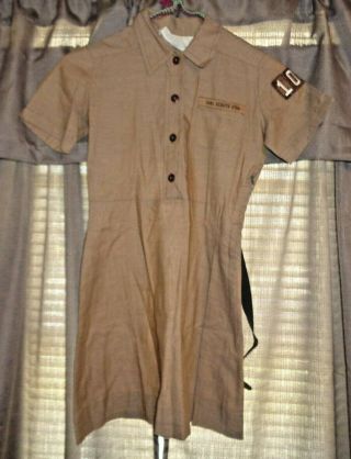 Vintage Official Girl Scouts Brownie Short Sleeve Uniform Dress - Size 7