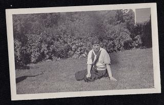 Vintage Antique Photograph Young Woman Sitting On Lawn - Cool Outfit