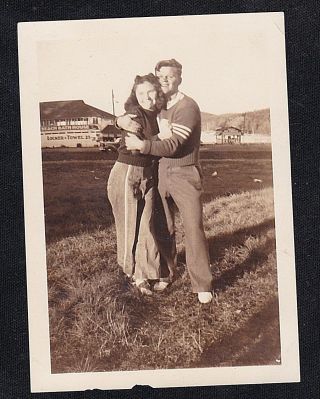 Vintage Antique Photograph Man Wearing School Sweater Hugging Woman
