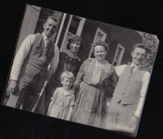 Vintage Antique Photograph Little Girl Standing With Family In Yard