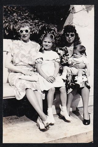 Vintage Antique Photograph Women And Children Sitting On Bench In Yard