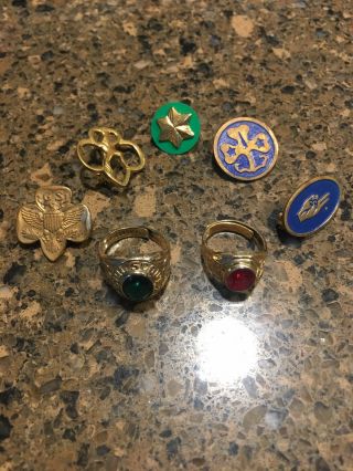 Vintage Girl Scout And Brownie Rings And Pins