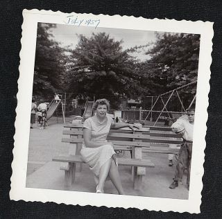 Vintage Antique Photograph Sexy Young Woman Sitting On Park Bench 1957
