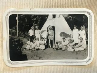 Antique Native American Plains Indian Photo Of Chief Women Girls In Forest 7