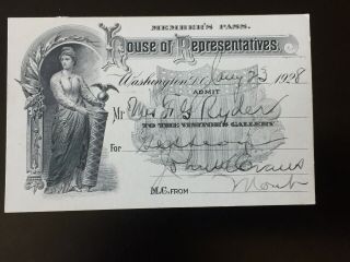 1928 Montana Signed John M Evans House Of Representatives Pass Mrs F G Ryder