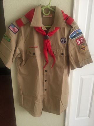 Men’s L Tan Boy Scouts Of America Short Sleeve Shirt Colorado With Patches