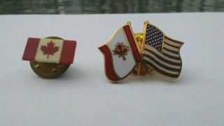 Canada Canadian Usa American Flag Pin Set Of 2 Patriotic Lapel Hat Vest Jewelry