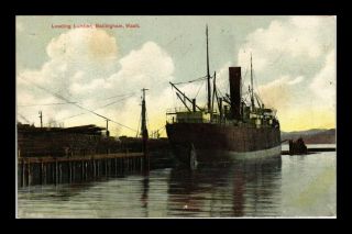Dr Jim Stamps Us Loading Lumber Ship Bellingham Washington Postcard 1910