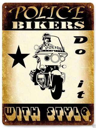 Police Metal Sign Motorcycle Bike Vintage Style Officer Cop Law Mancave Decor197