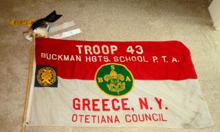 Vintage Boy Scouts Flag Troop 43 Greece Ny Huge Flag With Awards Take A Look