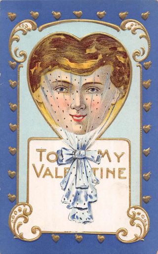 To My Valentine Lady L4858 Antique Postcard