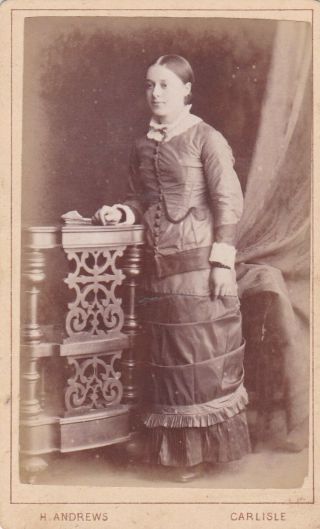 Antique Cdv Photo - Standing Lady.  Long Dress.  Carlisle Studio