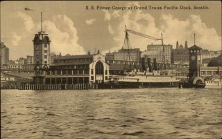 Seattle Wa Steamship Ss Prince George At Grand Trunk Office C1910 Postcard