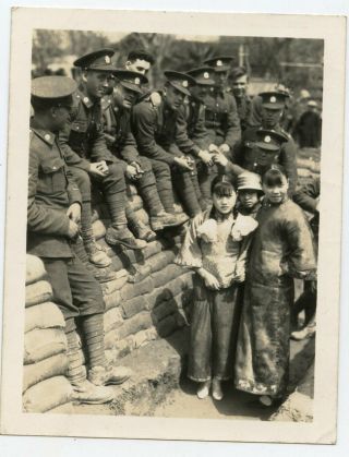 2 photos Border regiment soldiers posing with Chinese girls c1927 China 2