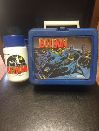 1991 Batman Dc Comics Inc.  Plastic Lunch Box W/thermos