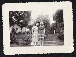 Old Vintage Antique Photograph Two Sexy Young Women Standing In The Garden