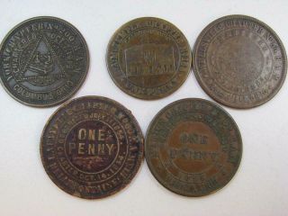 Group Of 5 Ohio Masonic Chapter Penny Token Medal 2