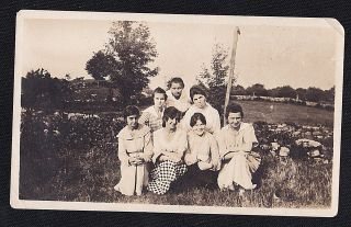 Vintage Antique Photograph Group Of Women Sitting In Field