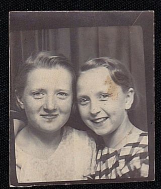 Old Vintage Antique Photo Booth Photograph Two Young Women