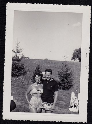 Antique Vintage Photograph Man Standing With Sexy Woman In Bathing Suit
