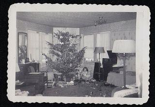 Antique Vintage Photograph Little Girl W/ Dolls - Train Set - Christmas Tree
