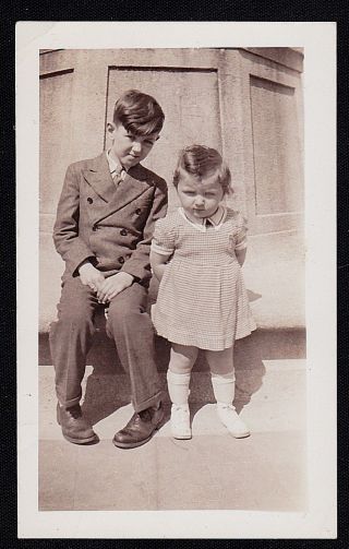 Vintage Antique Photograph Adorable Little Boy & Girl Sitting On Step