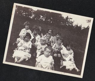 Vintage Antique Photograph Adorable Little Children Sitting On Hill