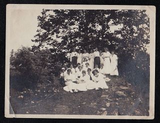 Vintage Antique Photograph Group Of Women Sitting & Standing On Hill