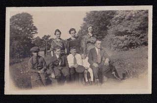 Vintage Antique Photograph Group Of People In Cool Outfits In The Garden