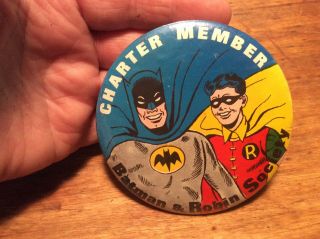 Dc Comics Batman And Robin Society Charter Member 1966 Button Pin Vintage 60s