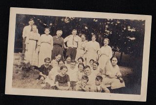 Vintage Antique Photograph Group Of Adults And Children Sitting In Woods