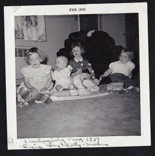 Vintage Antique Photograph Adorable Little Children Sitting On Floor