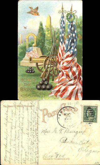 Memorial Day 1910 Honor The Brave Antique Postcard 1c Stamp Vintage Post Card