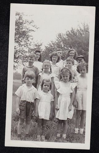 Vintage Antique Photograph Group Of Adults & Children Standing In The Yard