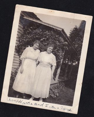 Old Vintage Antique Photograph Two Women Wearing Pretty Dresses In The Garden