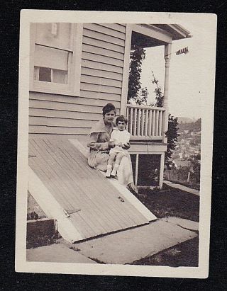 Vintage Antique Photograph Mom Sitting On Cellar Door With Baby